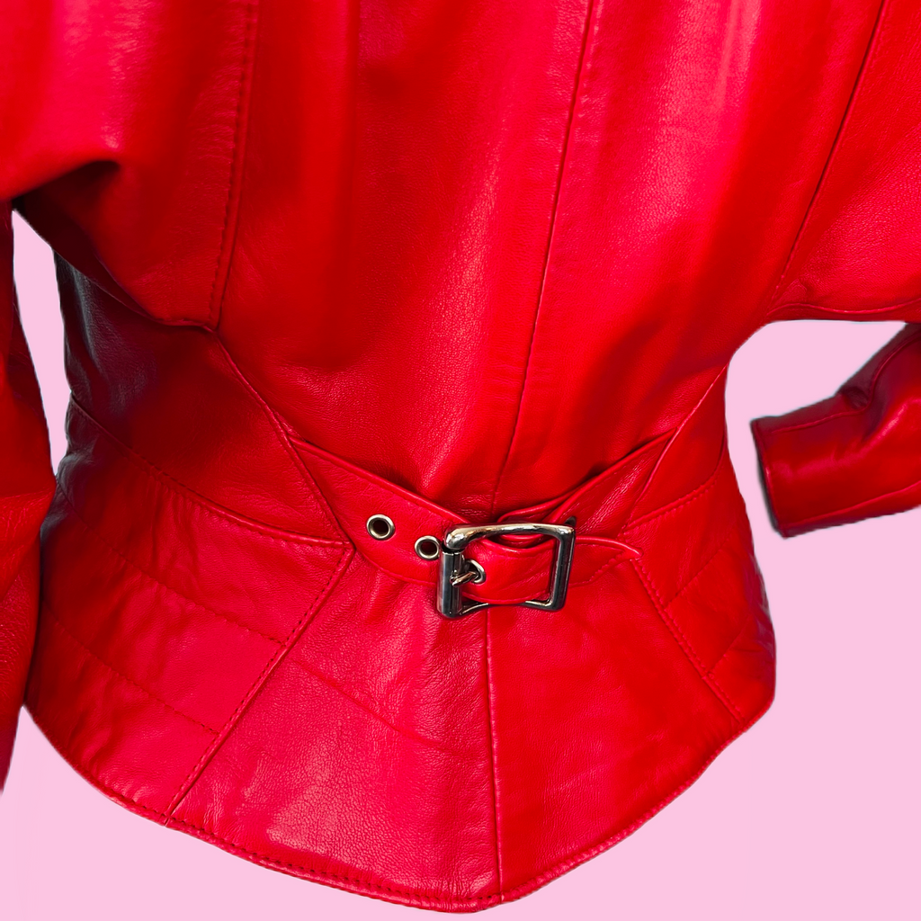 North Beach Leather Cherry Red Jacket — vintage Michael Hoban North Beach Leather jacket in red
