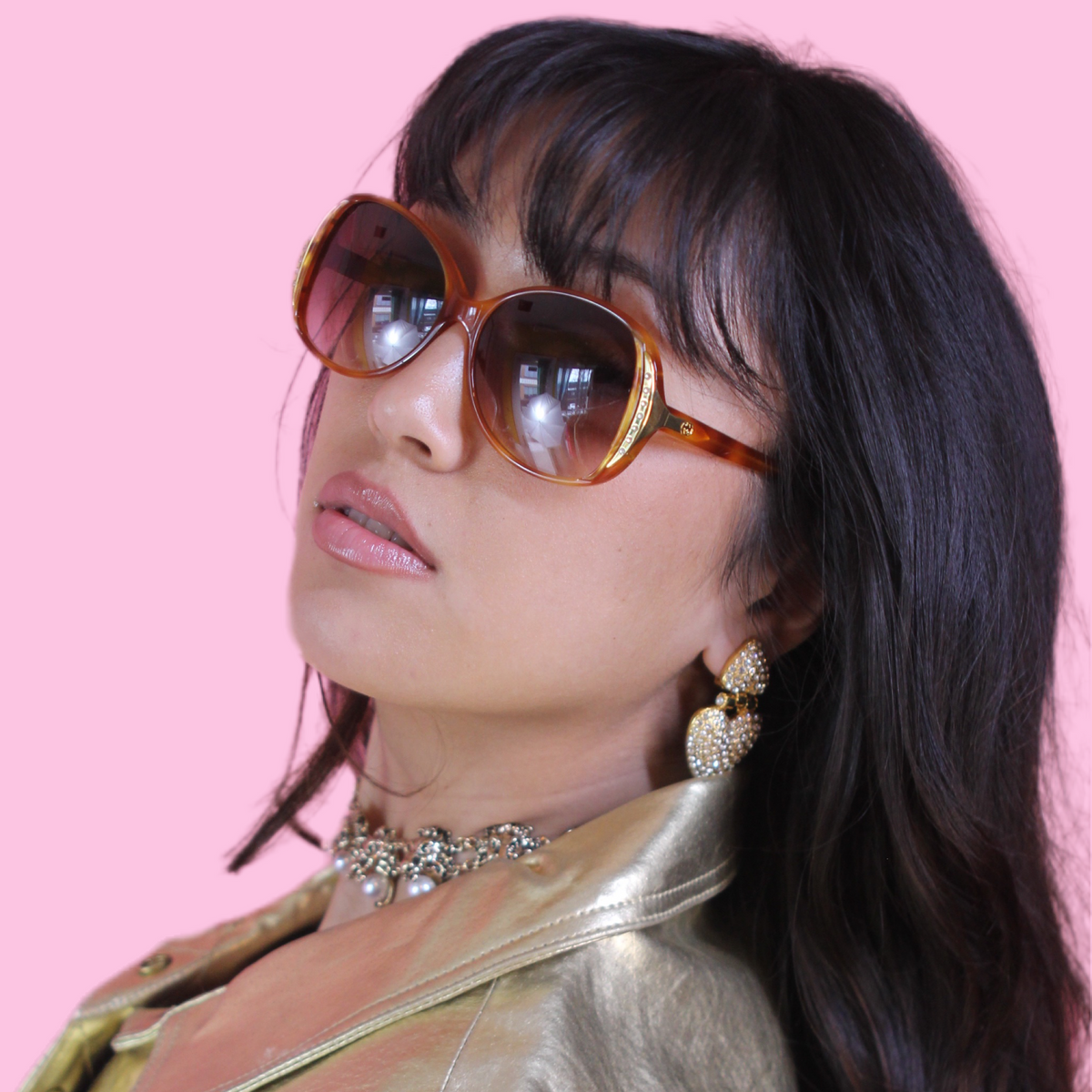 Gucci 1980s Deadstock Rhinestone Sunglasses — vintage 1980s Gucci eyewear in gold, brown