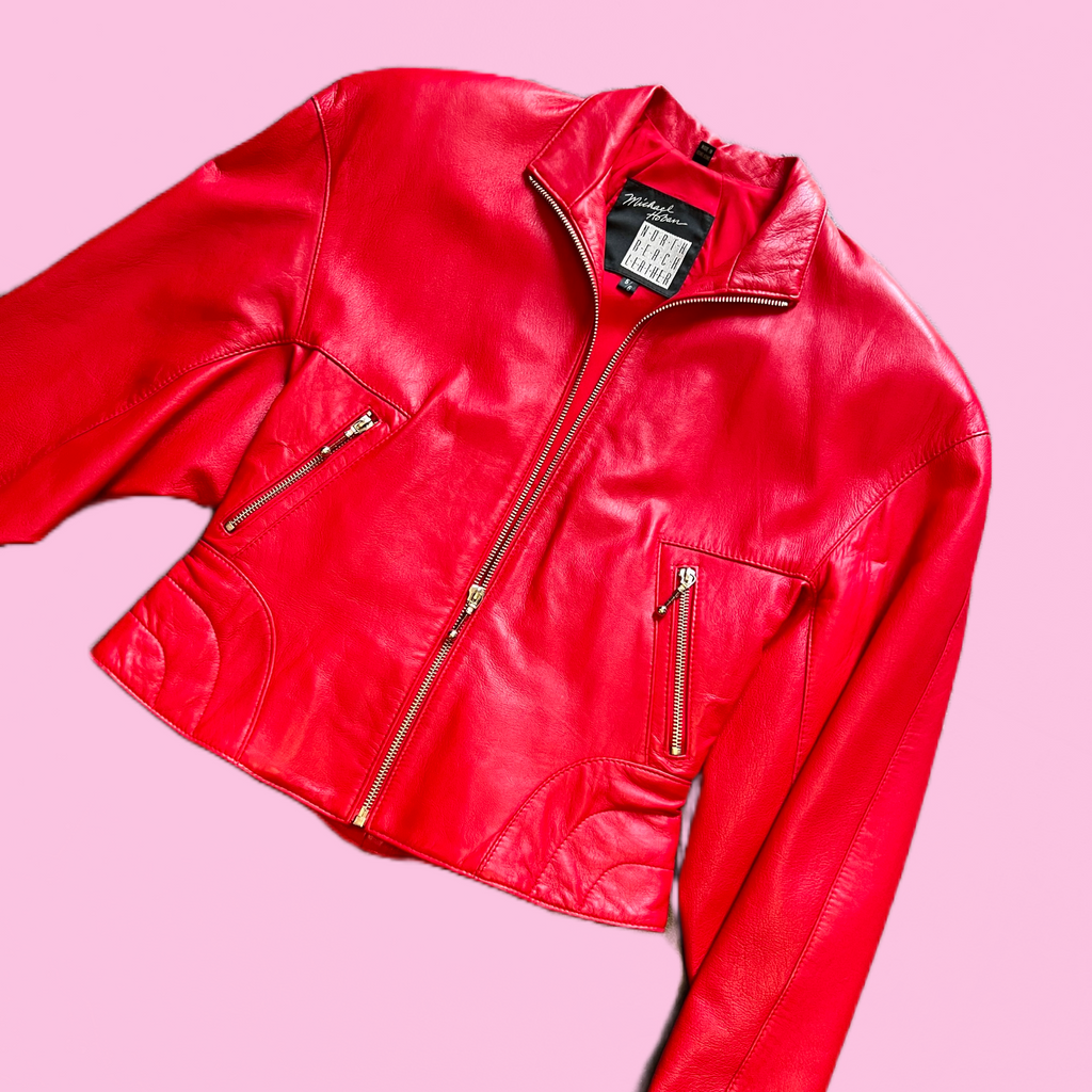 North Beach Leather Cherry Red Jacket — vintage Michael Hoban North Beach Leather jacket in red