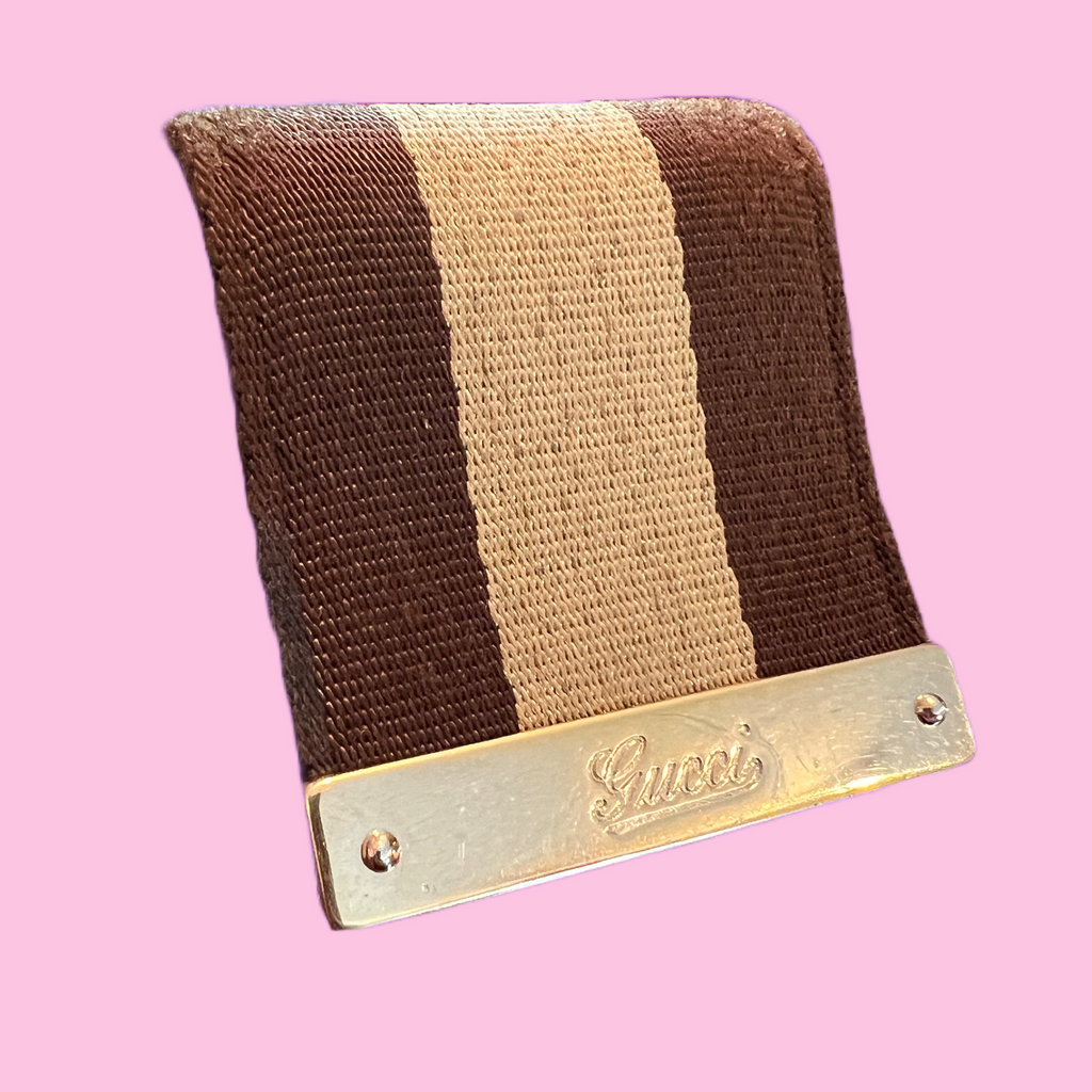 Gucci Gold & Brown Long Continental Vintage Wallet — vintage Gucci bag in gold, brown