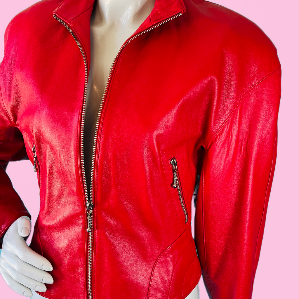 North Beach Leather Cherry Red Jacket — vintage Michael Hoban North Beach Leather jacket in red