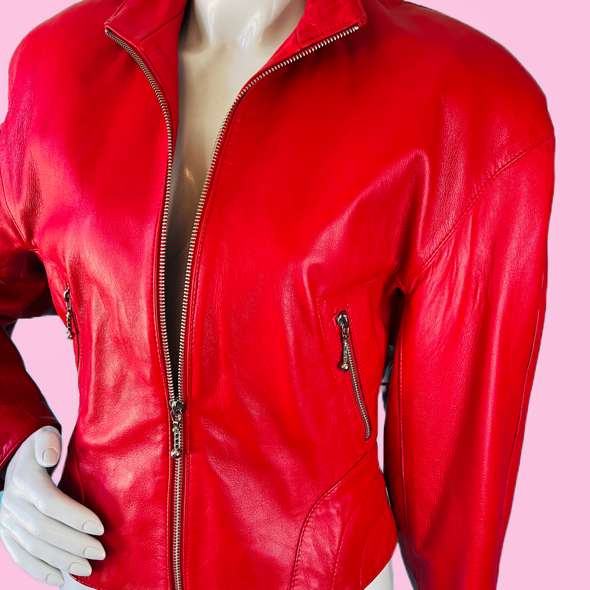 North Beach Leather Cherry Red Jacket — vintage Michael Hoban North Beach Leather jacket in red