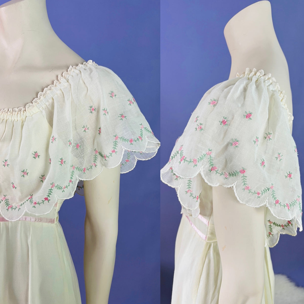 Ethereal Gunne Sax Off the Shoulder 1970s Maxi Dress — vintage 1970s Gunne Sax dress in pink