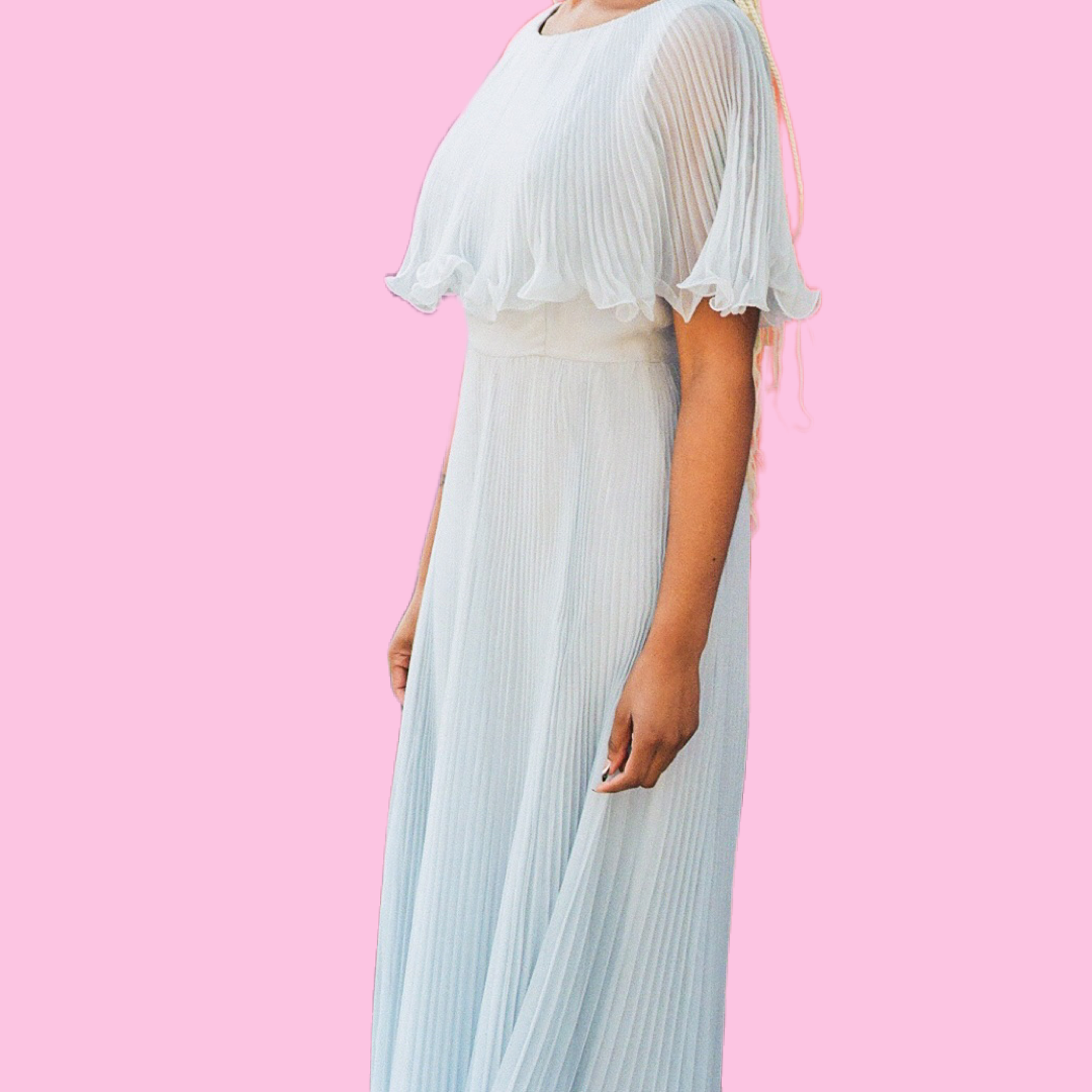 Accordion pleated 1960s light blue vintage dress available now at Empress Vintage Studio in San Francisco.