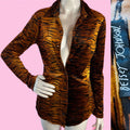 Betsey Johnson Velvet Tiger Button Up Tunic — vintage 1990s Betsey Johnson caftan