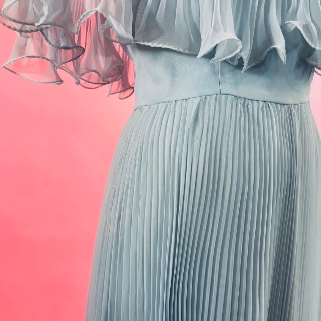 Miss Elliette Powder Blue Pleated Maxi Dress — vintage 1960s Miss Elliette ~ California dress in blue