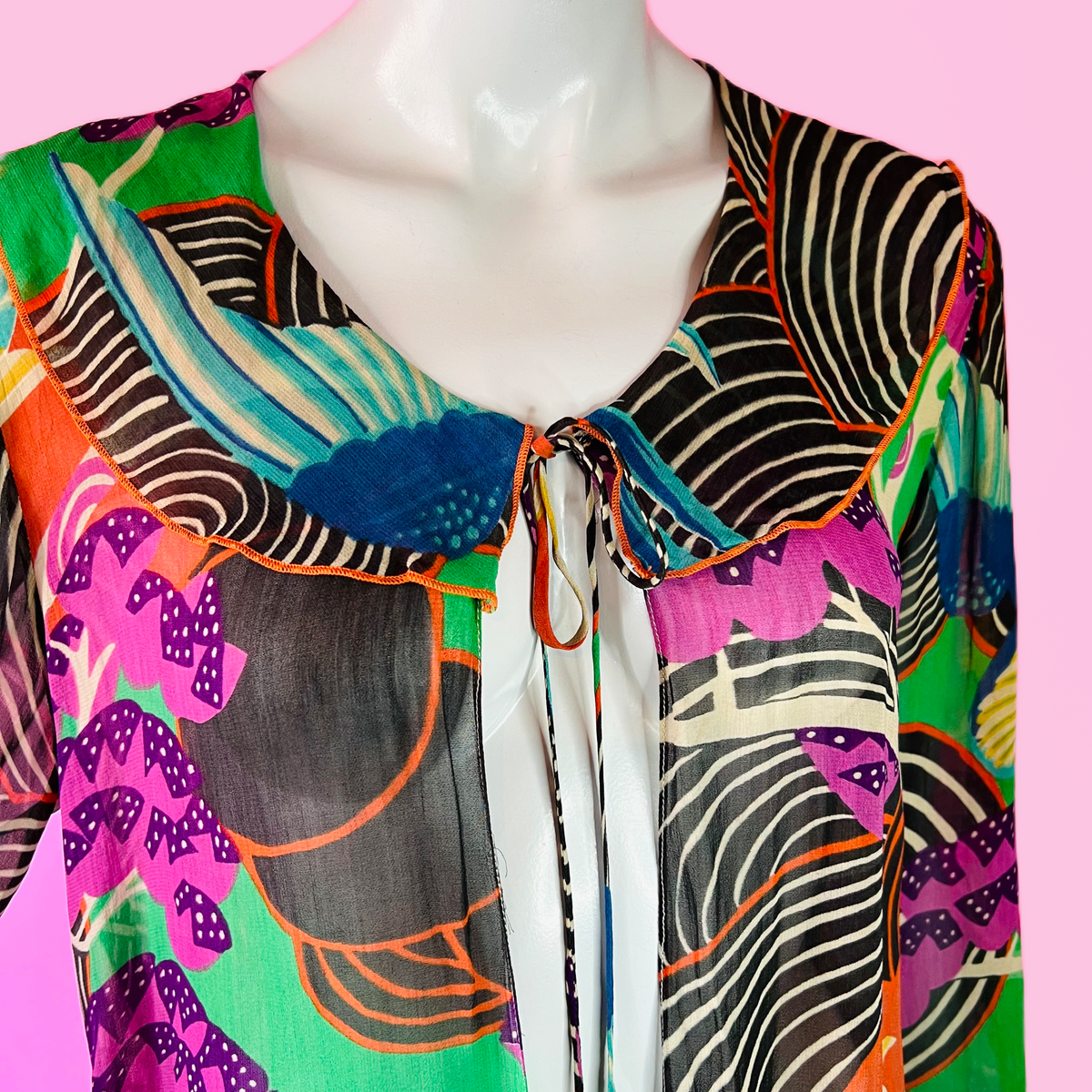 Renèe Helga Howie Bird Print Sheer Collared Top — vintage 1990s Renèe Helga Howie top