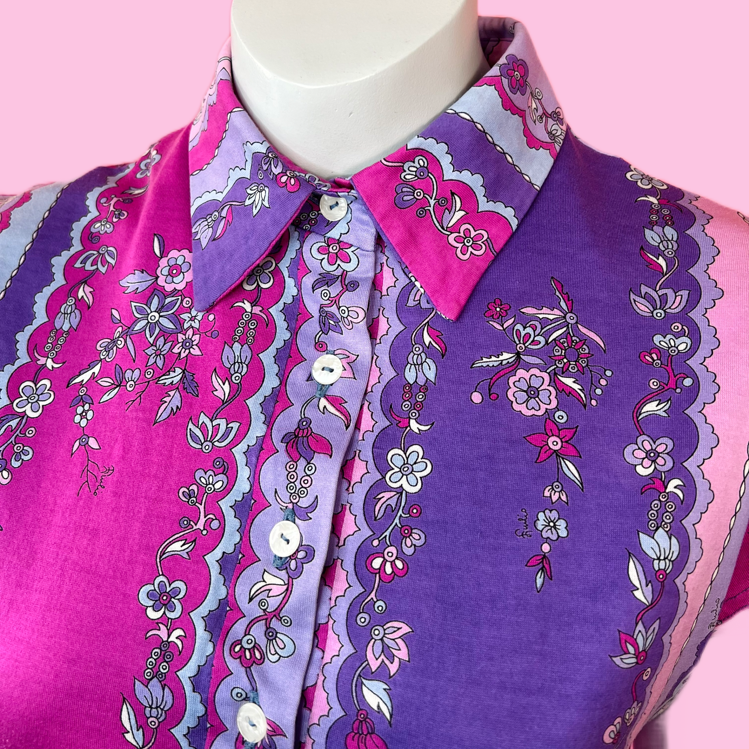 Emilio Pucci Pink & Purple Floral Print Dress — vintage 1990s Emilio Pucci dress in pink, purple