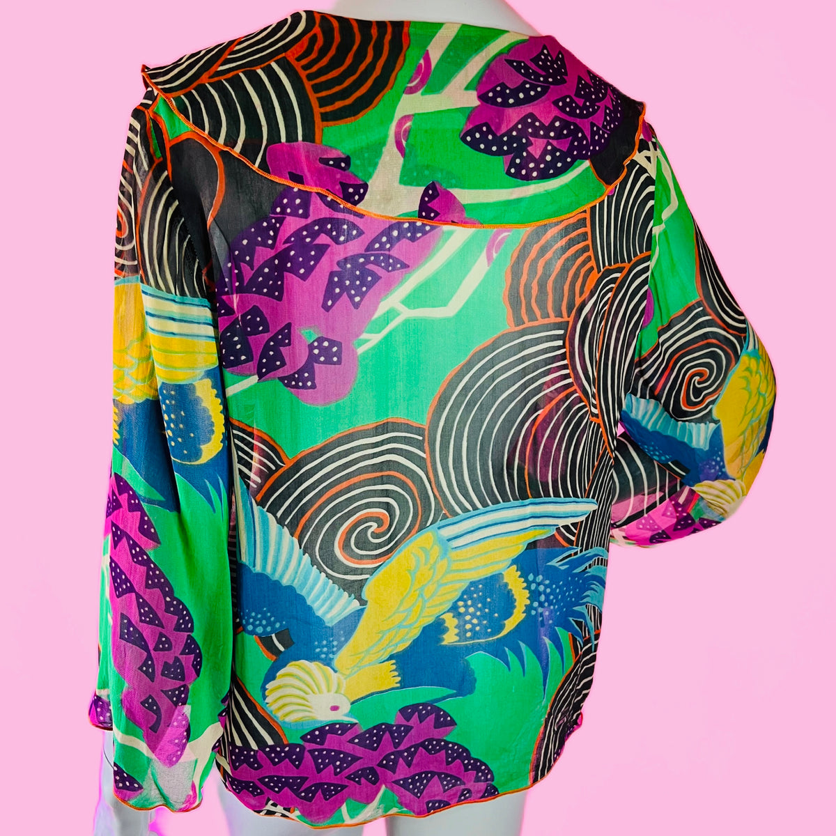 Renèe Helga Howie Bird Print Sheer Collared Top — vintage 1990s Renèe Helga Howie top