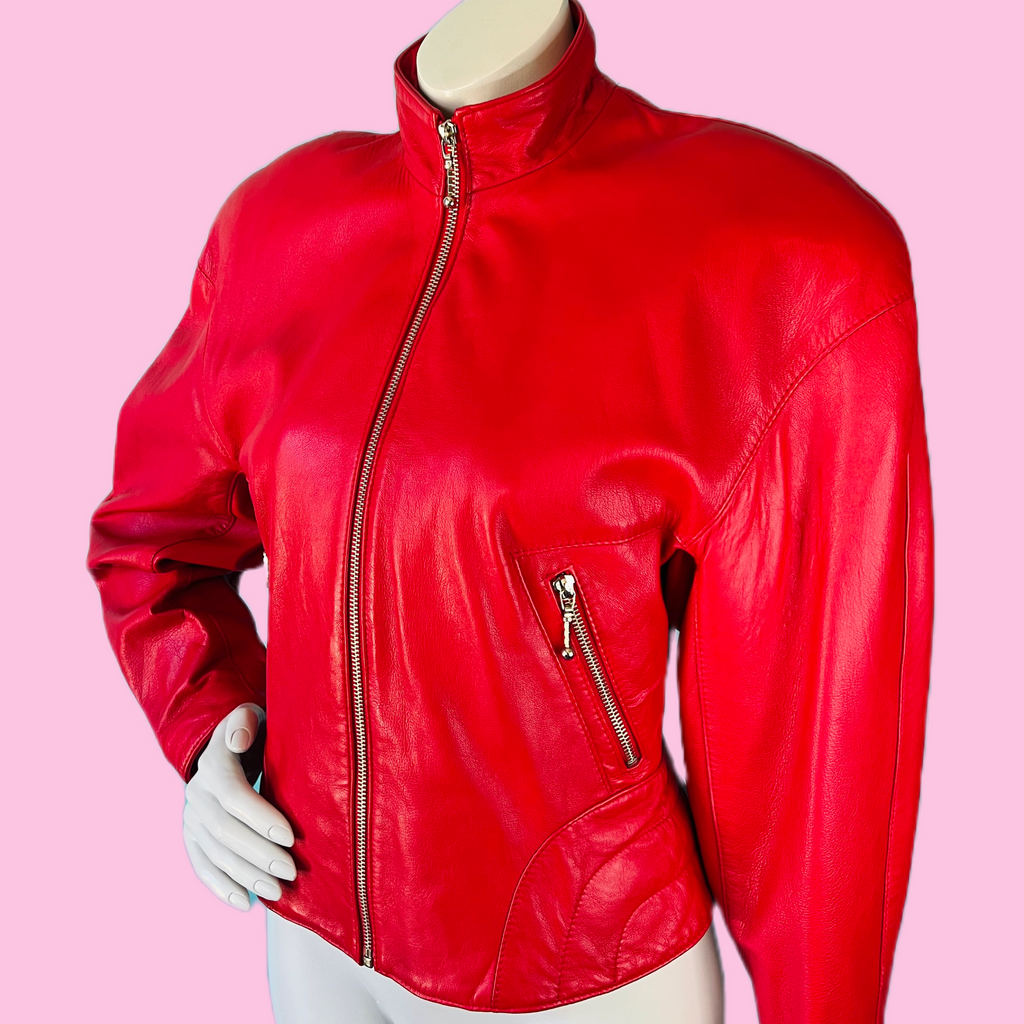 North Beach Leather Cherry Red Jacket — vintage Michael Hoban North Beach Leather jacket in red