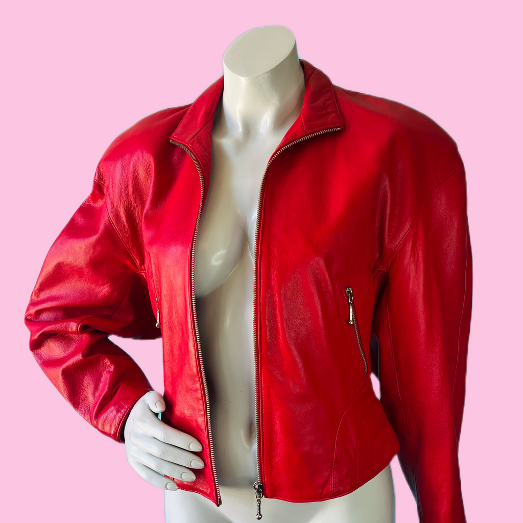 North Beach Leather Cherry Red Jacket — vintage Michael Hoban North Beach Leather jacket in red