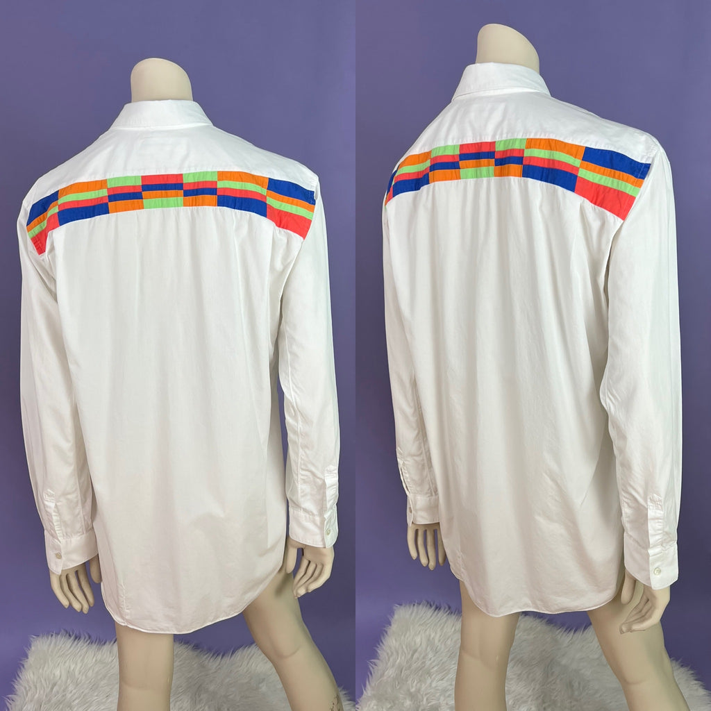 Comme des Garçons SHIRT Label Crisp Cotton Long Sleeve Shirt — vintage Comme des Garçons SHIRT top in white