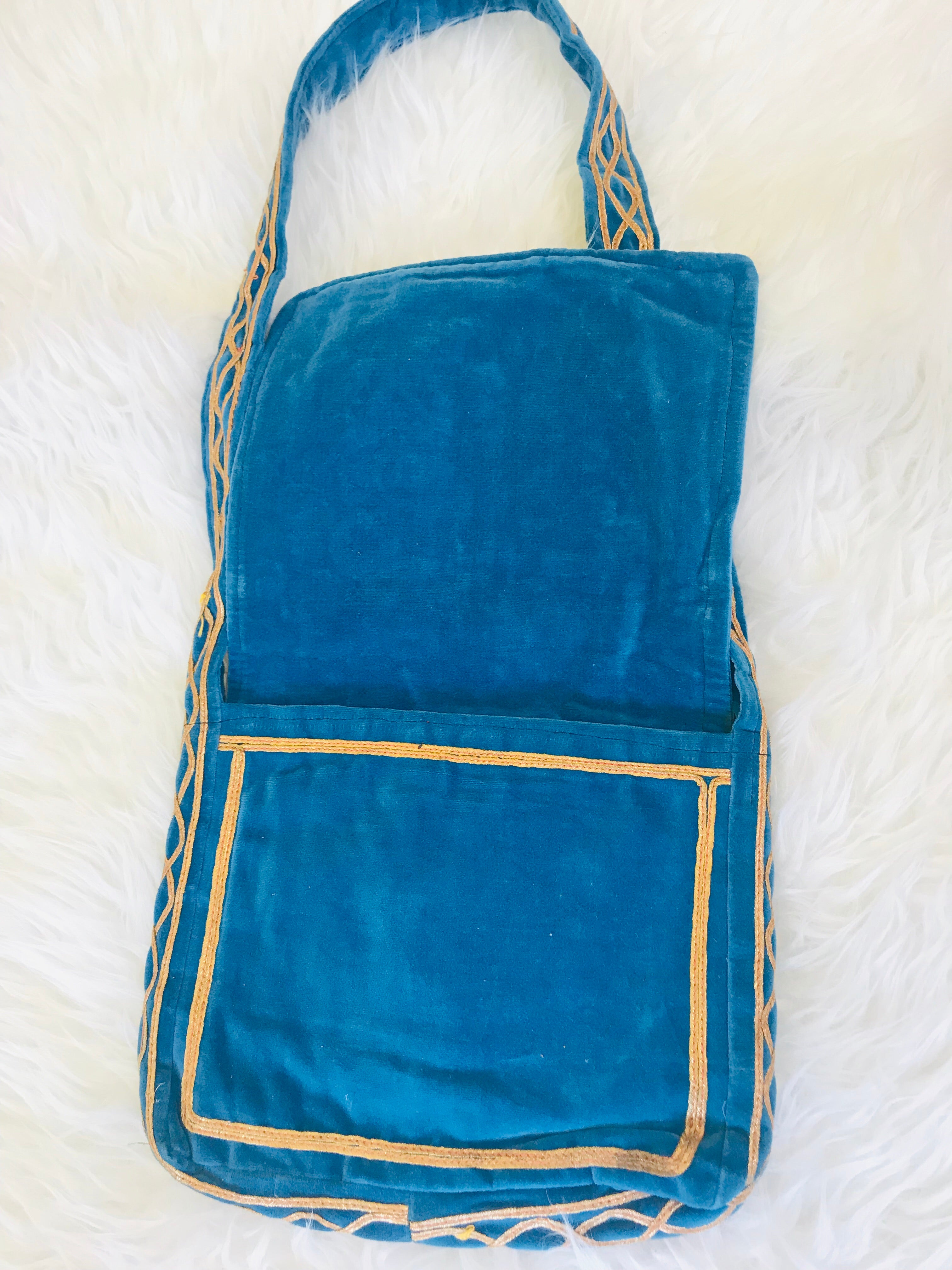 SOLD* 1960s/70s Butterfly Embroidered Aqua Blue Velvet Handbag — vintage 1960s bag in blue