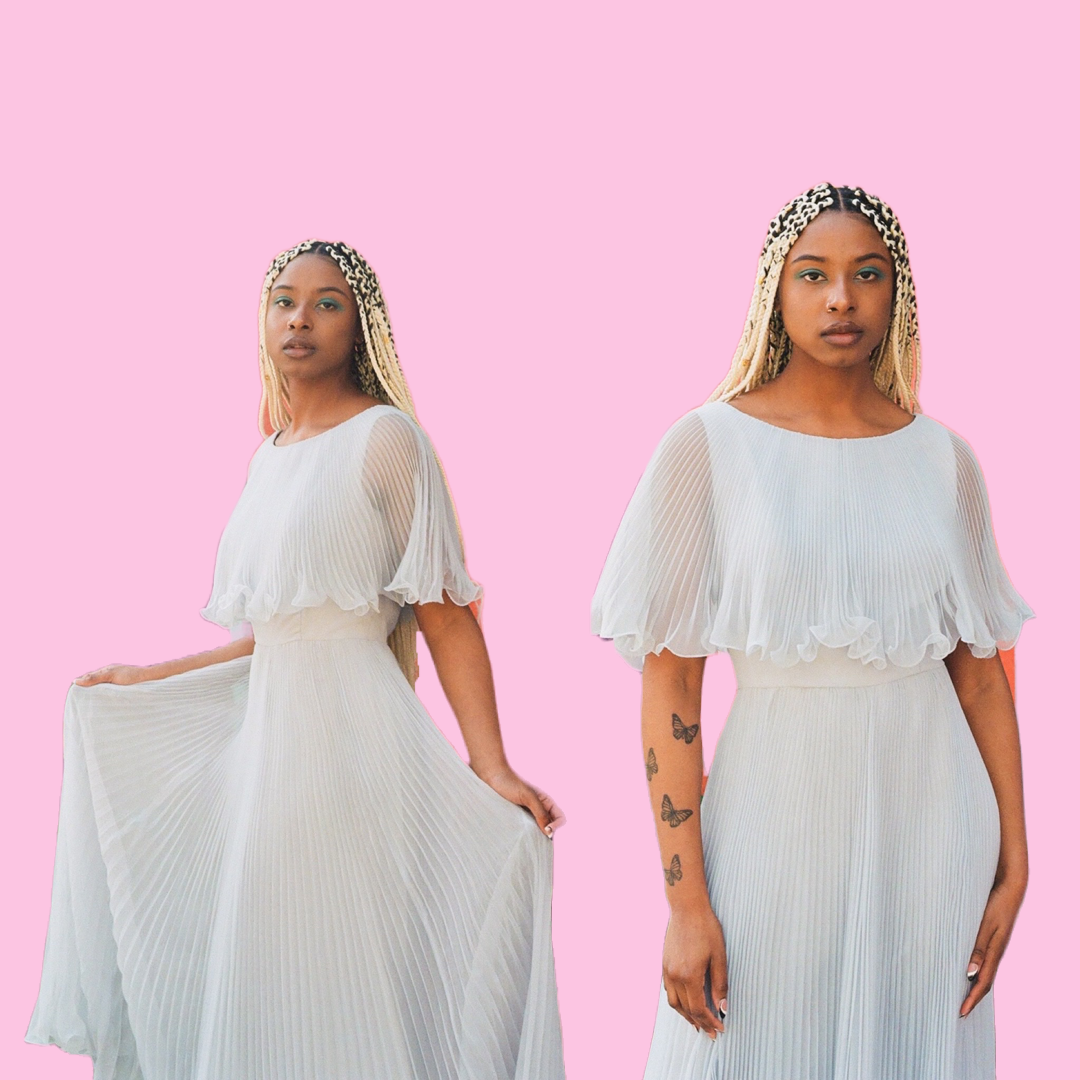 Miss Elliette 1960s crystal pleated maxi dress perfect for your next occasion.