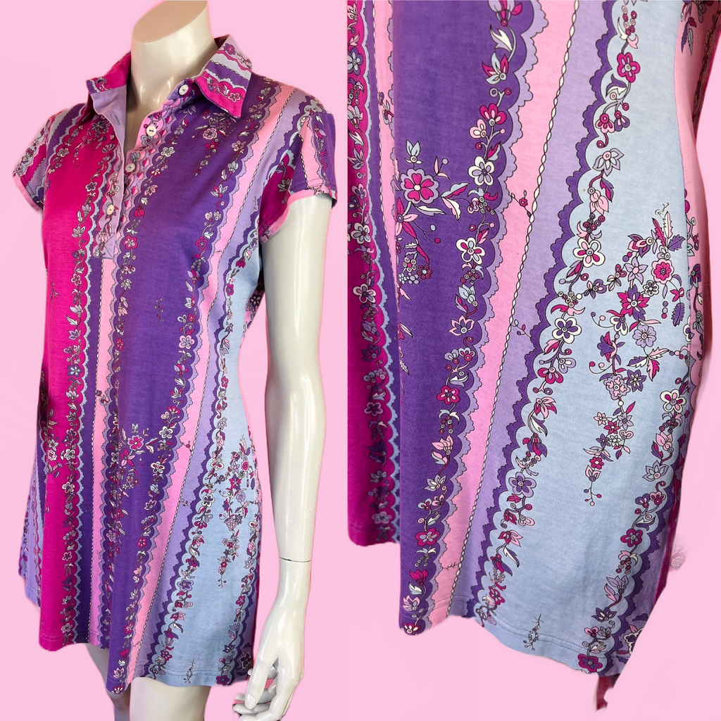 Emilio Pucci Pink & Purple Floral Print Dress — vintage 1990s Emilio Pucci dress in pink, purple
