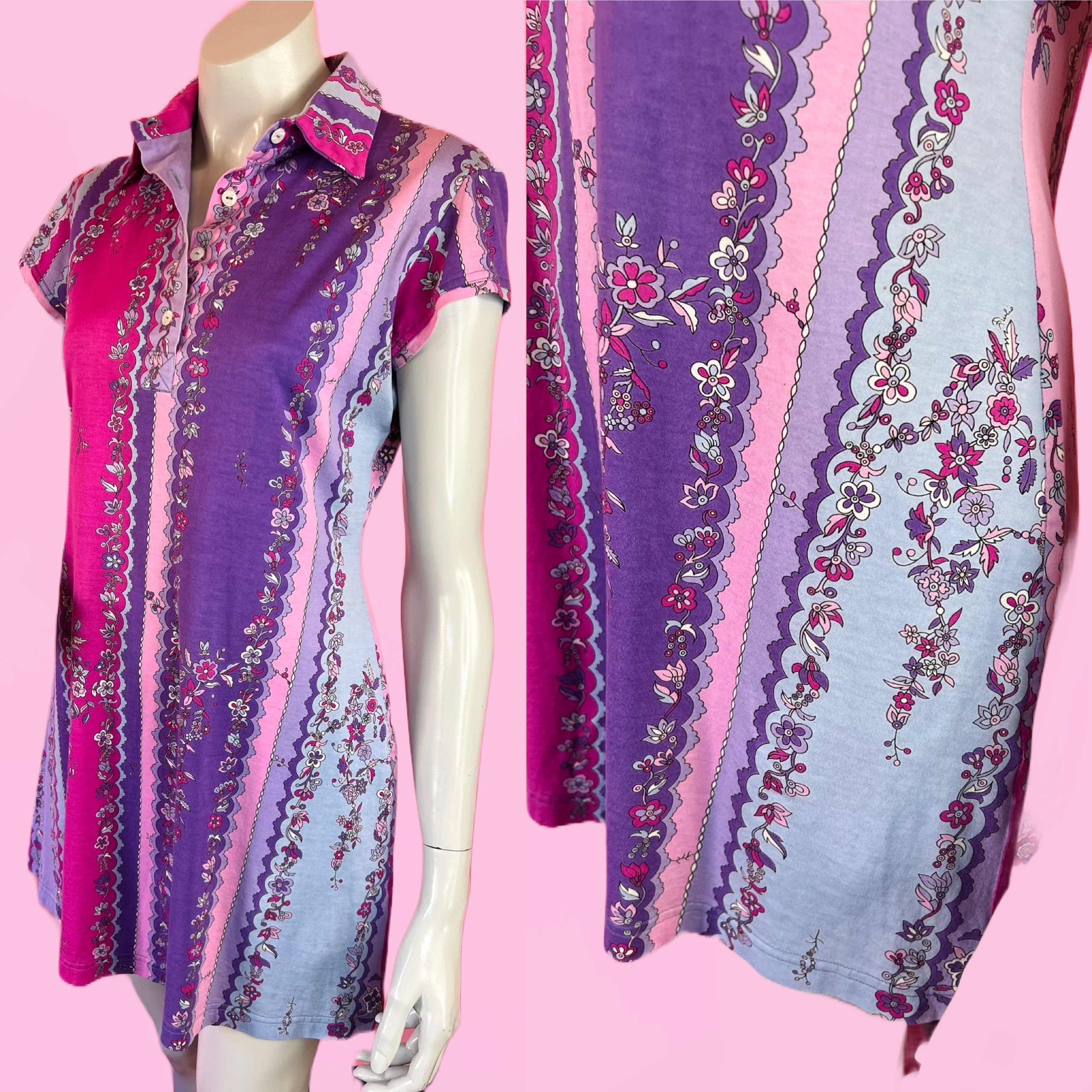Emilio Pucci Pink & Purple Floral Print Dress — vintage 1990s Emilio Pucci dress in pink, purple