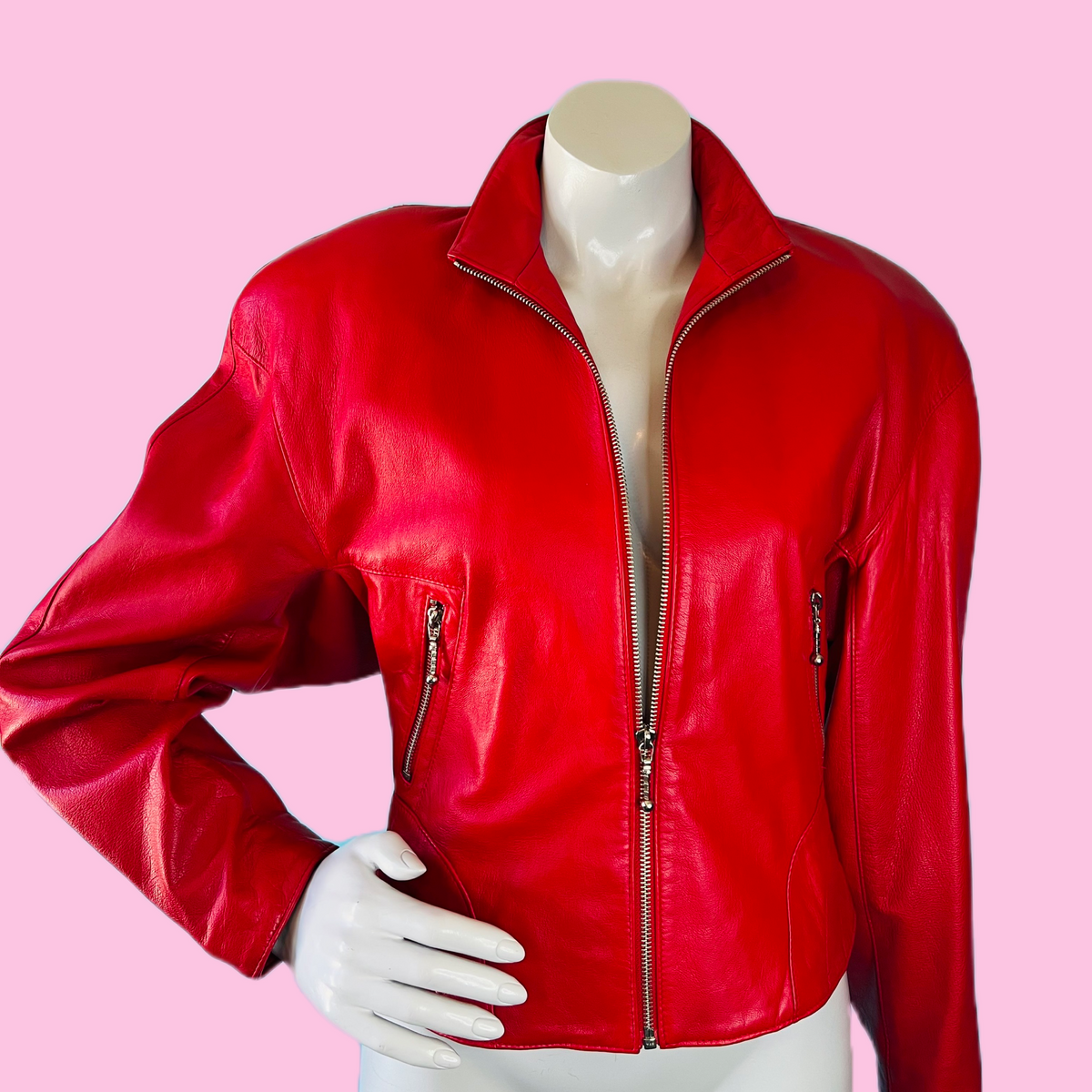 North Beach Leather Cherry Red Jacket — vintage Michael Hoban North Beach Leather jacket in red