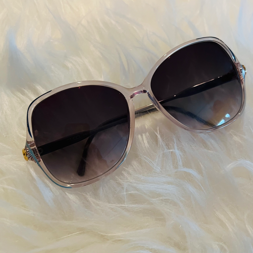 Gucci 1980s Clear & Blue Grey Sunglasses — vintage 1980s Gucci eyewear in blue, grey
