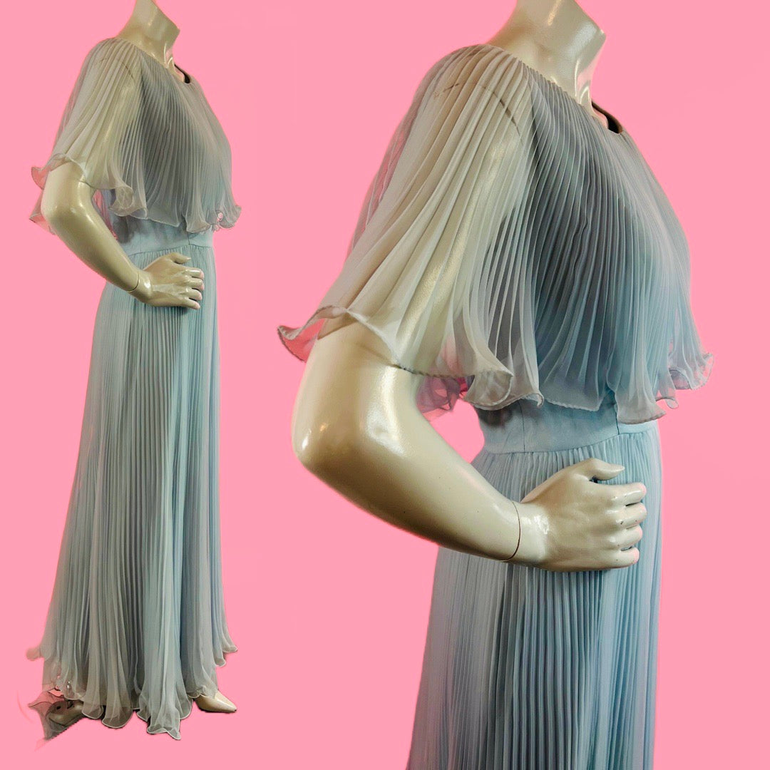 Miss Elliette Powder Blue Pleated Maxi Dress — vintage 1960s Miss Elliette ~ California dress in blue