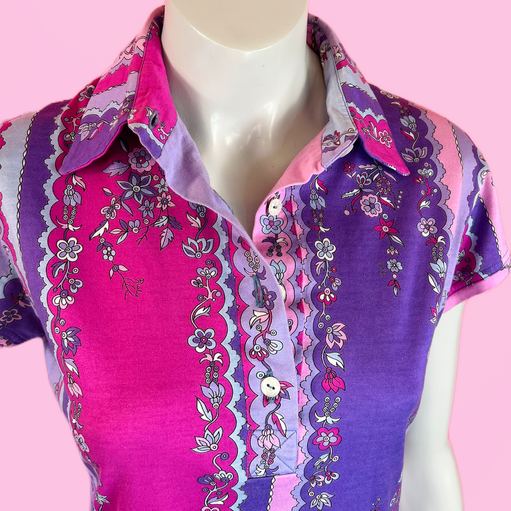 Emilio Pucci Pink & Purple Floral Print Dress — vintage 1990s Emilio Pucci dress in pink, purple