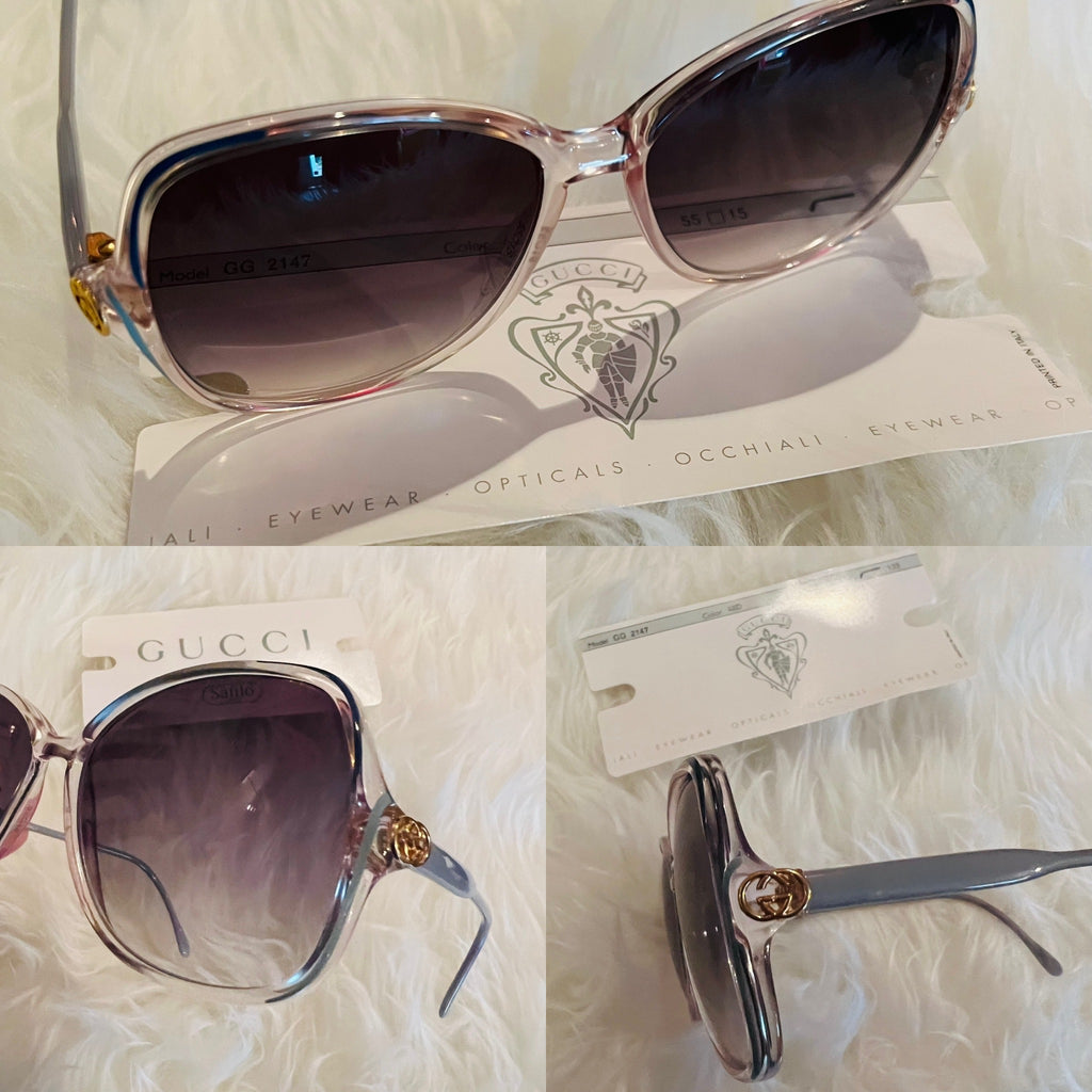 Gucci 1980s Clear & Blue Grey Sunglasses — vintage 1980s Gucci eyewear in blue, grey