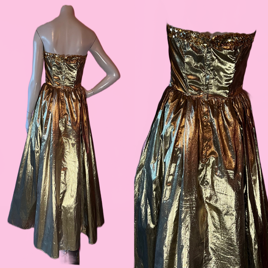 Gold Lamè Gunne Sax Sequin Ball Gown — vintage Gunne Sax dress in gold