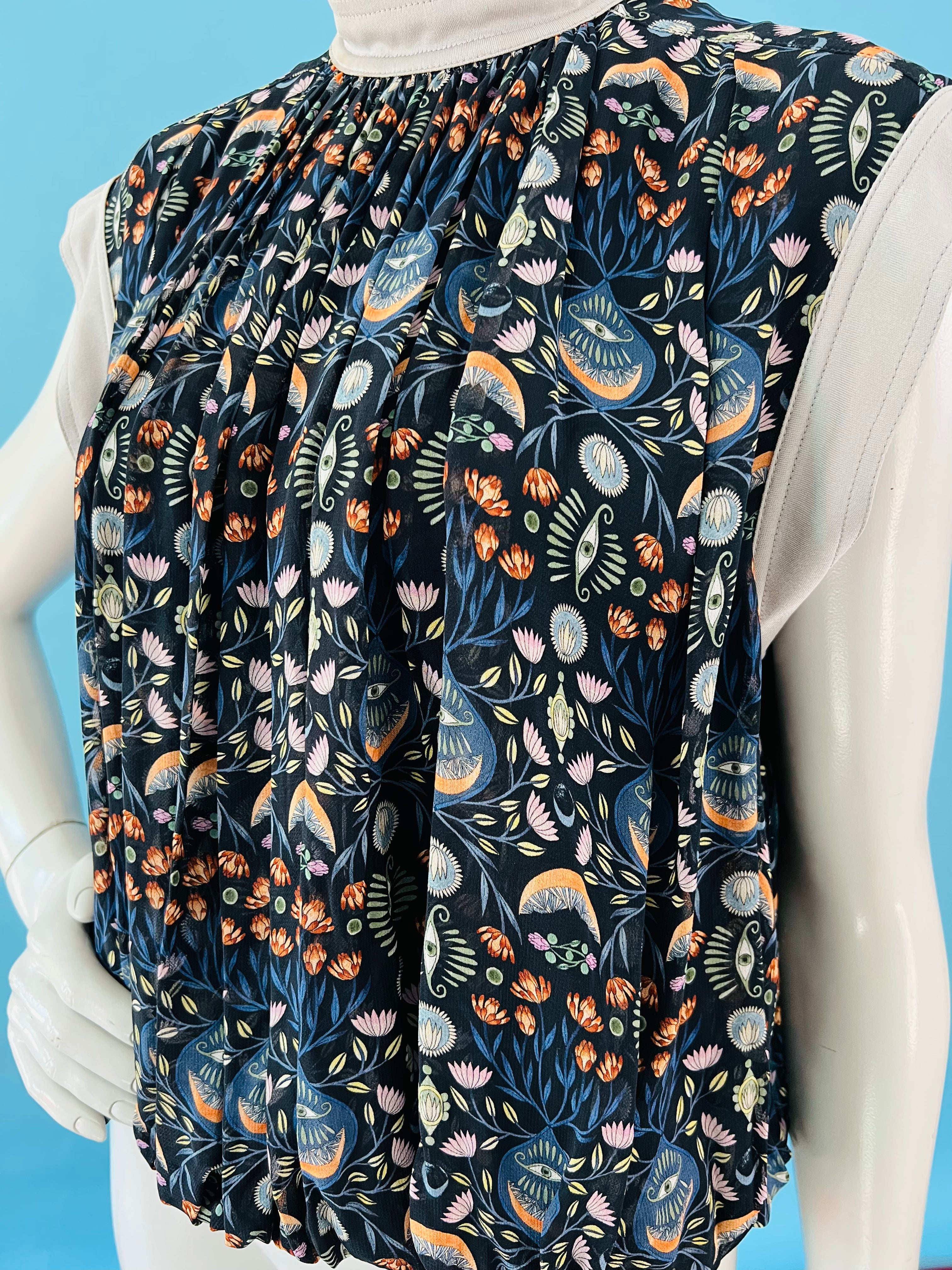 Chloe Designer Mystic Eye Print Bubble Blouse — vintage Chloe top in grey