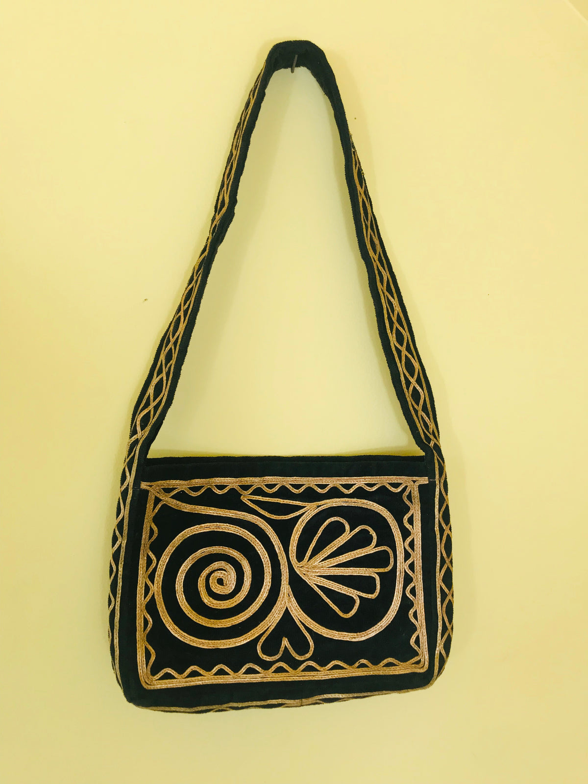 SOLD* Elegant 1960s/70s Gold & Black Velvet Handbag — vintage 1960s bag in black, gold
