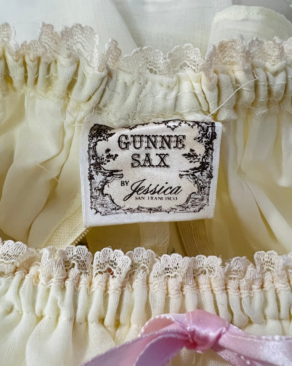 Ethereal Gunne Sax Off the Shoulder 1970s Maxi Dress — vintage 1970s Gunne Sax dress in pink