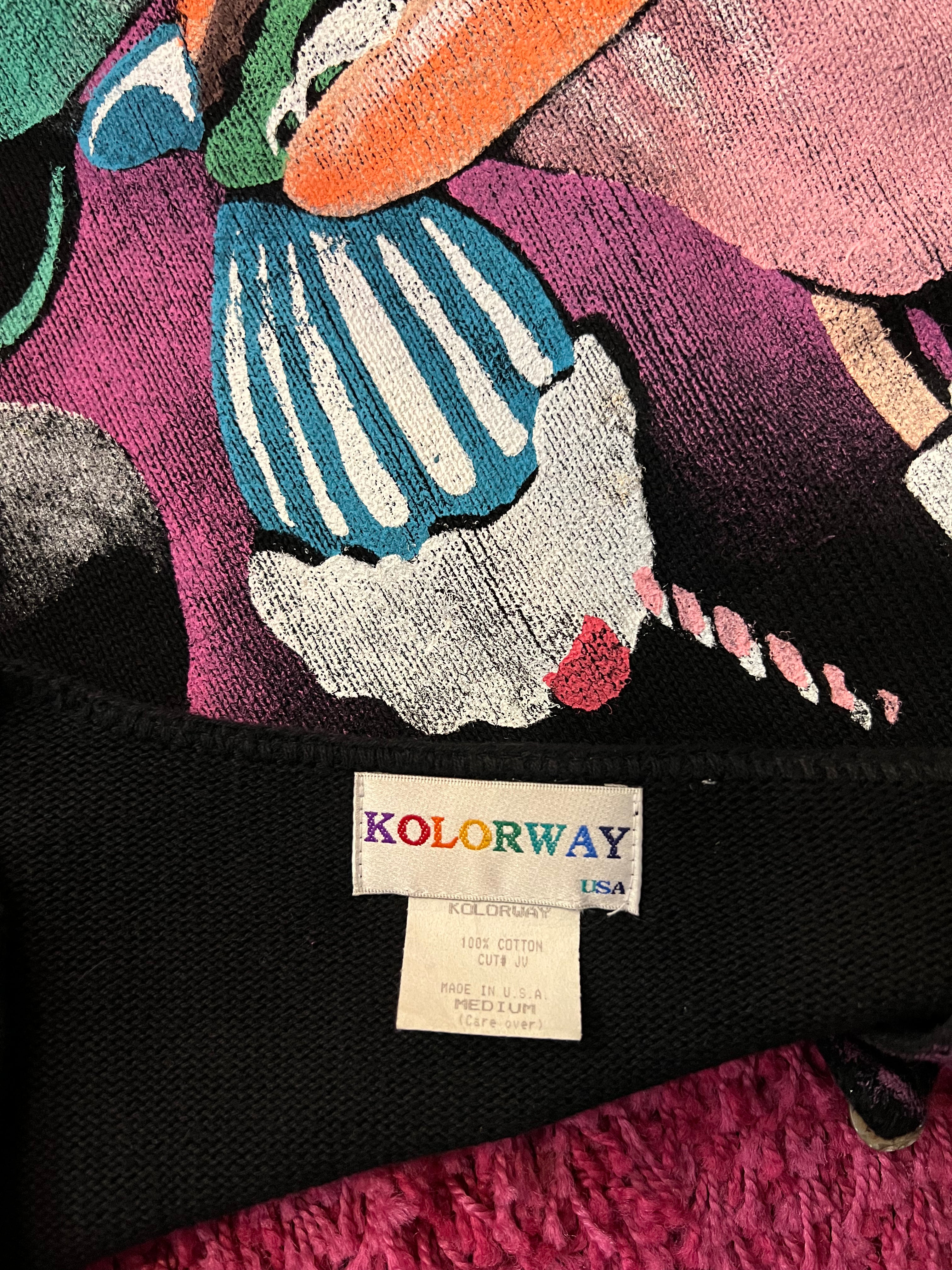 Hand Painted Kolorway 1950s Themed Cardigan Sweater — vintage 1950s Kolorway knit