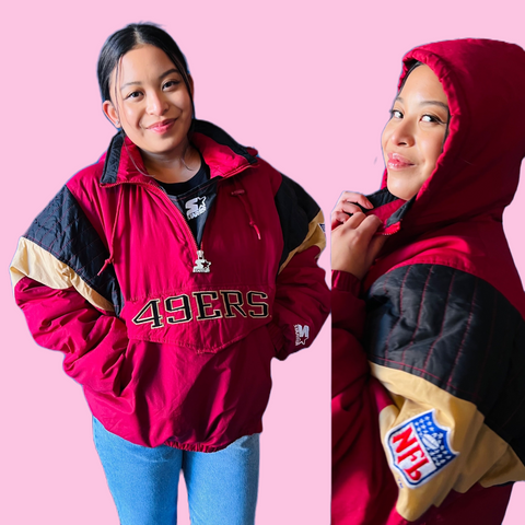 49ers starter jacket from the 90s available now at Empress Vintage in San Francisco!