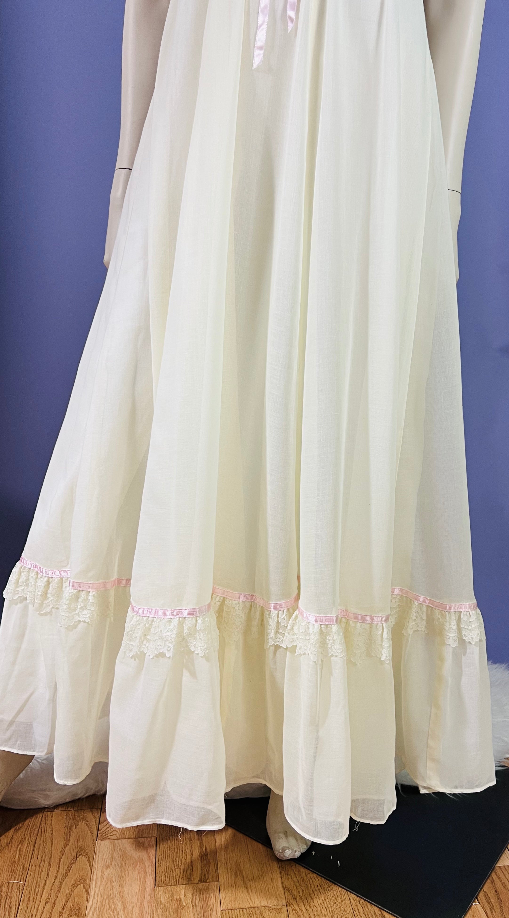 Ethereal Gunne Sax Off the Shoulder 1970s Maxi Dress — vintage 1970s Gunne Sax dress in pink