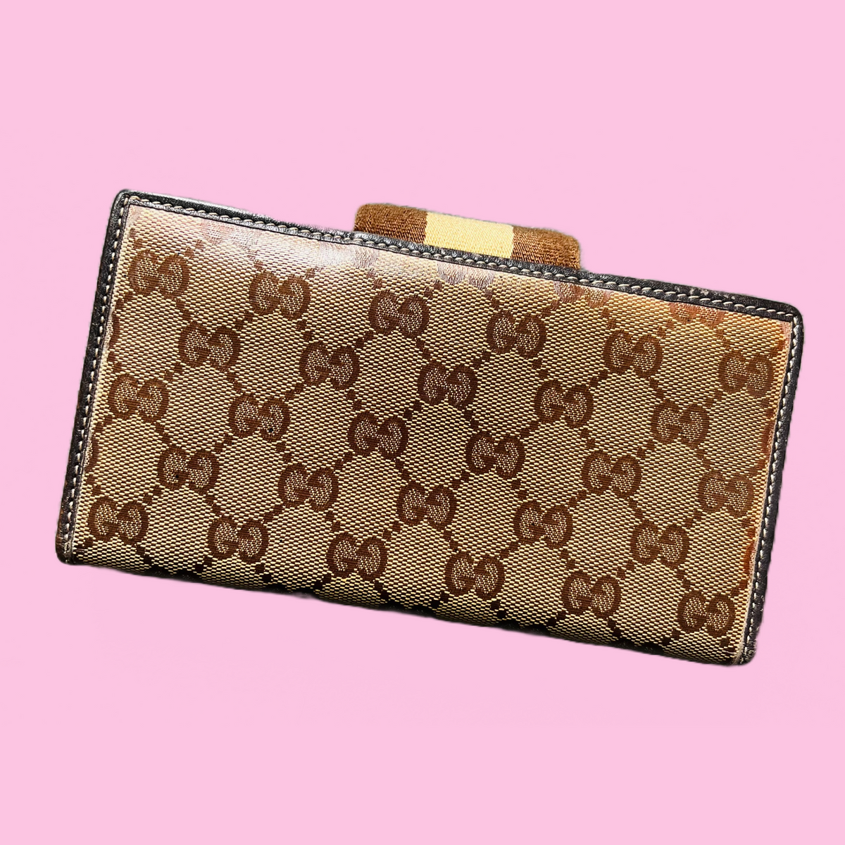 Gucci Gold & Brown Long Continental Vintage Wallet — vintage Gucci bag in gold, brown