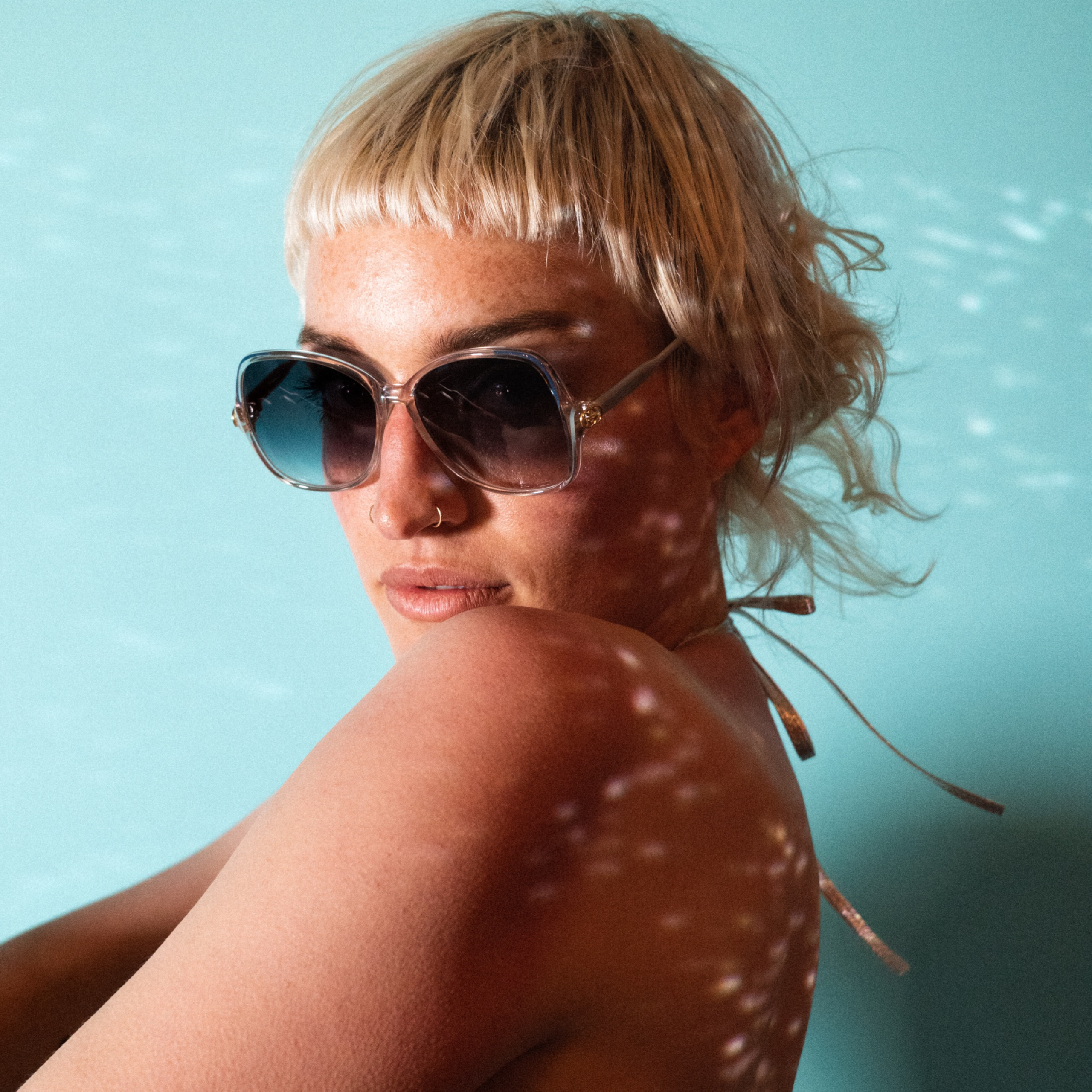 Gucci 1980s Clear & Blue Grey Sunglasses — vintage 1980s Gucci eyewear in blue, grey