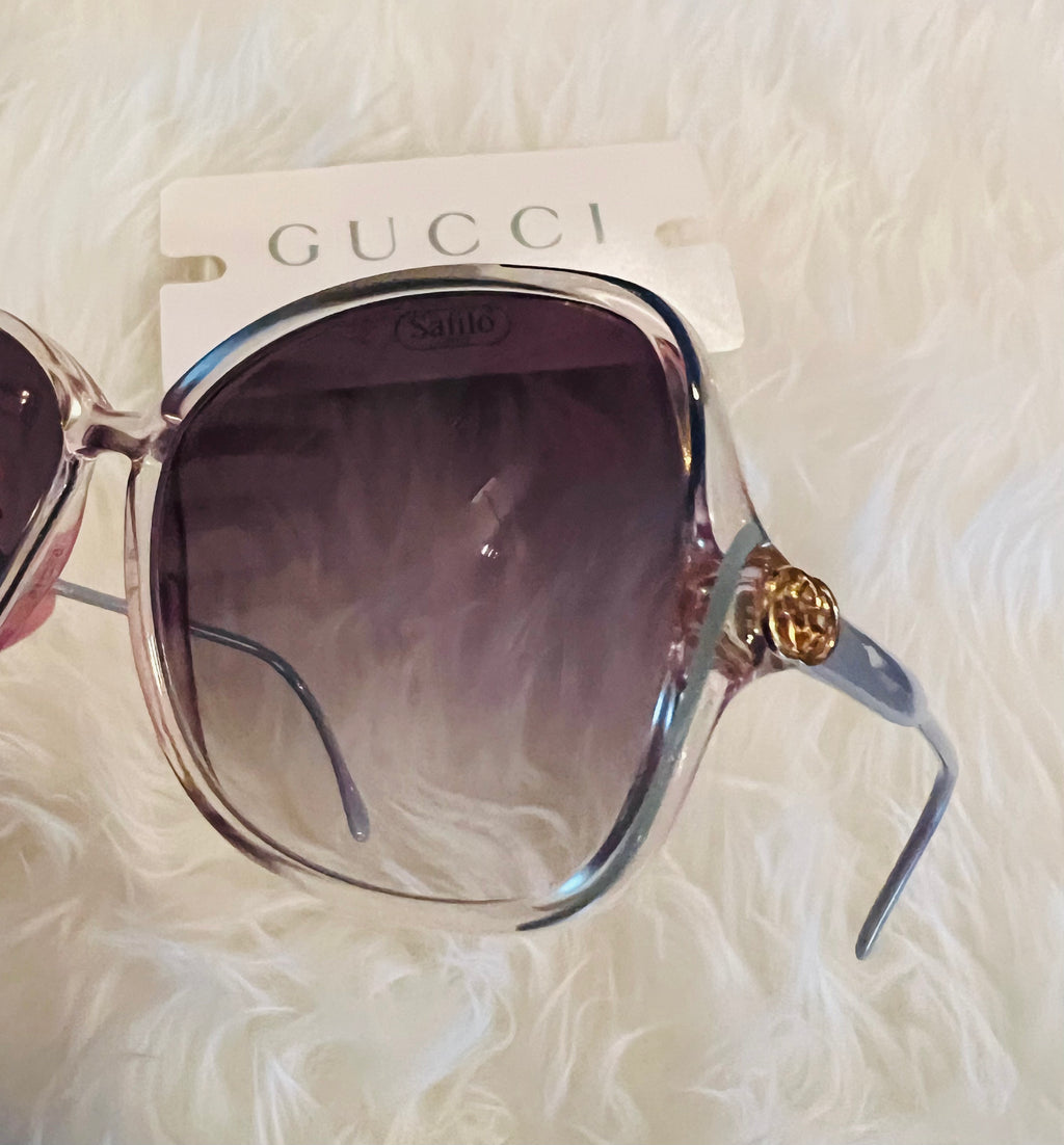 Gucci 1980s Clear & Blue Grey Sunglasses — vintage 1980s Gucci eyewear in blue, grey