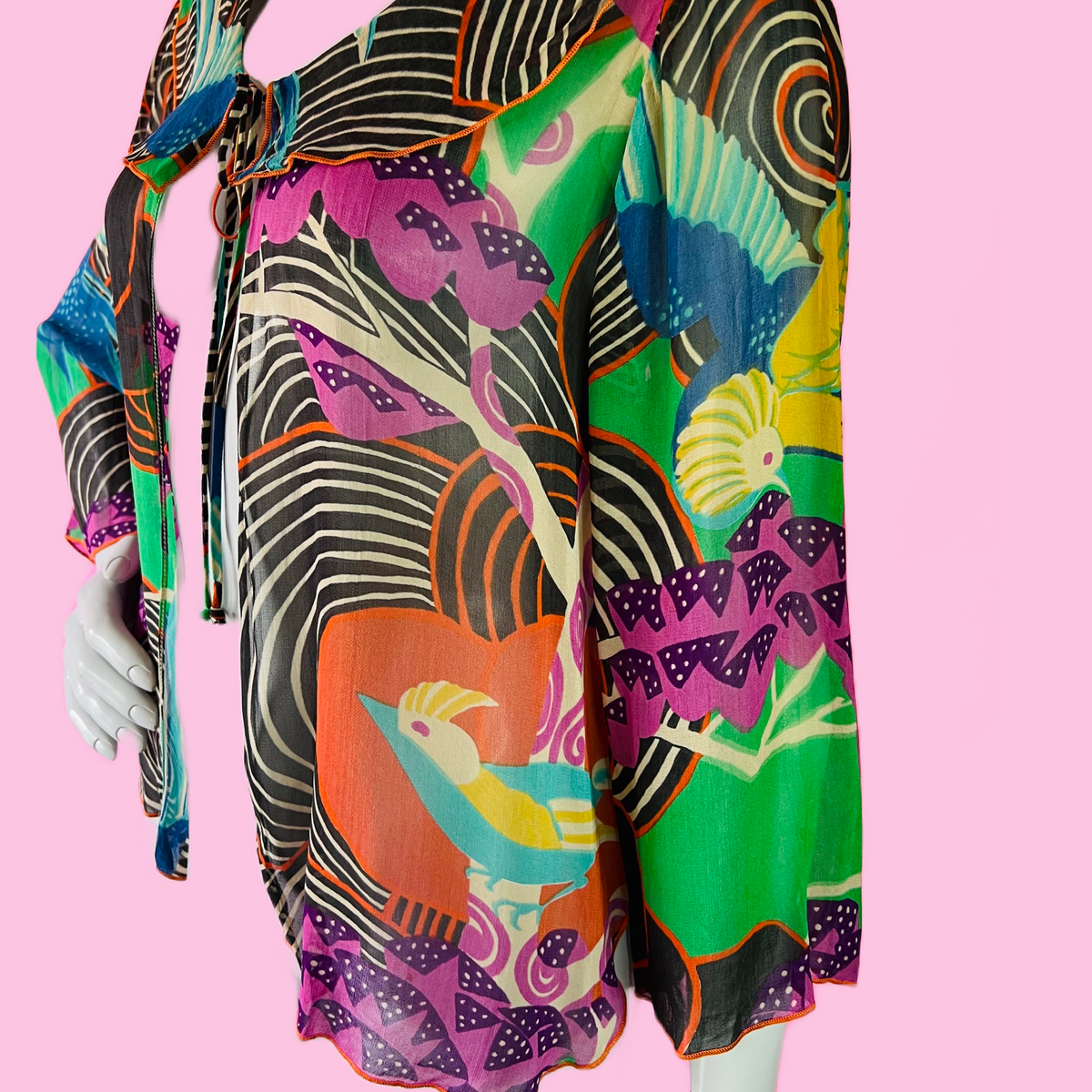Renèe Helga Howie Bird Print Sheer Collared Top — vintage 1990s Renèe Helga Howie top