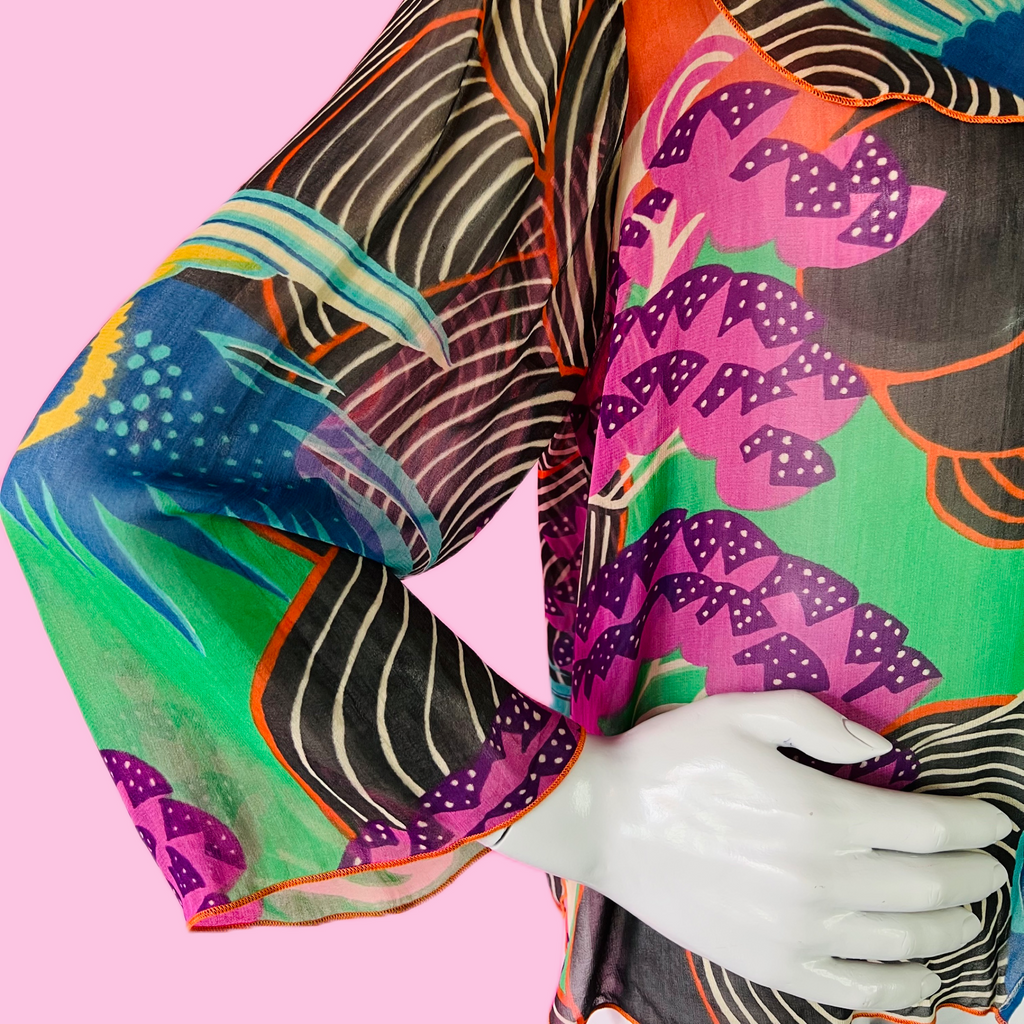 Renèe Helga Howie Bird Print Sheer Collared Top — vintage 1990s Renèe Helga Howie top