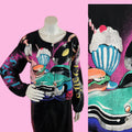 Hand Painted Kolorway 1950s Themed Cardigan Sweater — vintage 1950s Kolorway knit