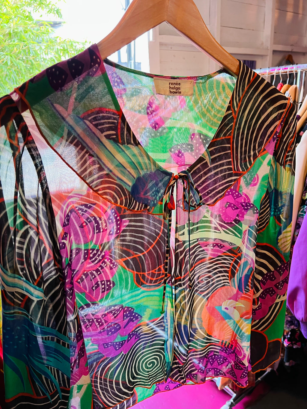Renèe Helga Howie Bird Print Sheer Collared Top — vintage 1990s Renèe Helga Howie top