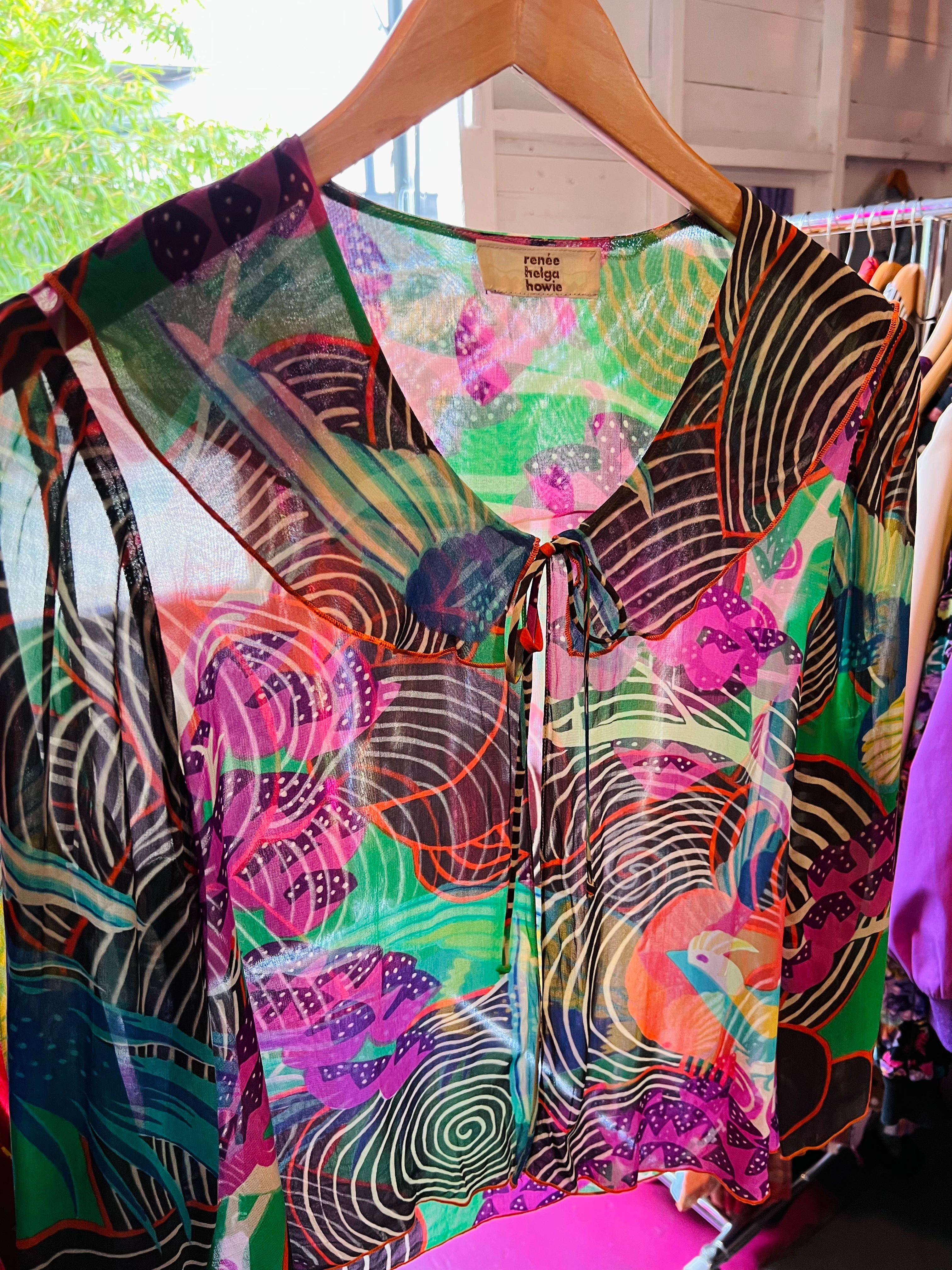 Renèe Helga Howie Bird Print Sheer Collared Top — vintage 1990s Renèe Helga Howie top