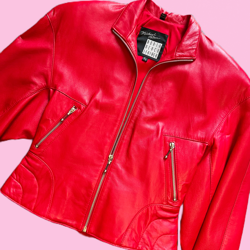North Beach Leather Cherry Red Jacket — vintage Michael Hoban North Beach Leather jacket in red