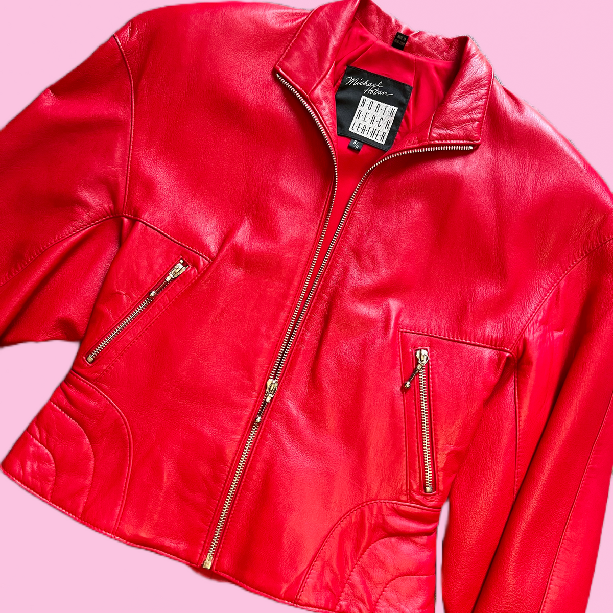 North Beach Leather Cherry Red Jacket — vintage Michael Hoban North Beach Leather jacket in red