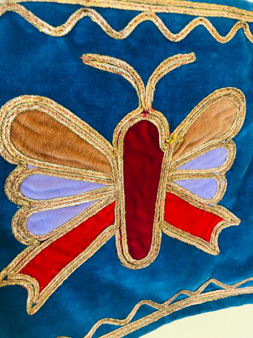 SOLD* 1960s/70s Butterfly Embroidered Aqua Blue Velvet Handbag — vintage 1960s bag in blue