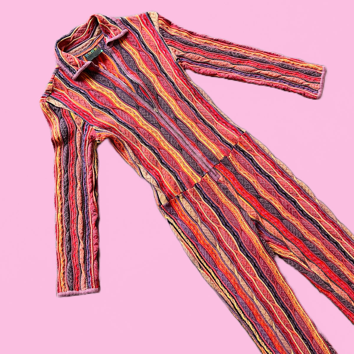 Coogi One Piece Jumpsuit — vintage Coogi set in black, orange, yellow, purple, multicolour