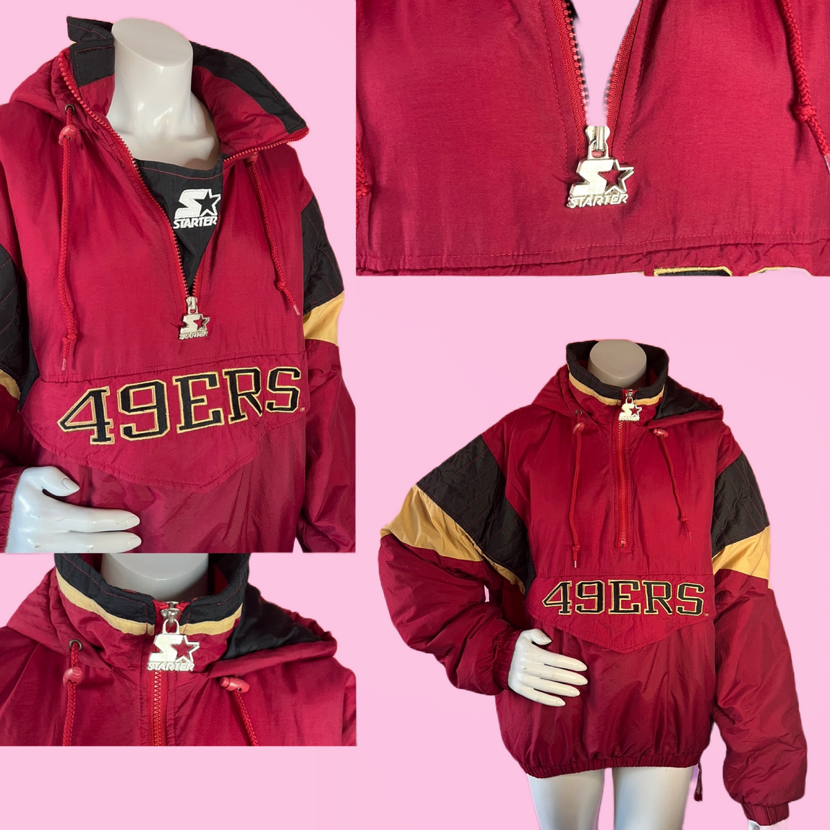 49ers 90s Burgundy Puffy Starter Jacket — vintage 1990s Starter jacket