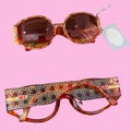 Christian Dior Cinnabar Red & Gold Basketweave Print Sunglasses — vintage 1980s Christian Dior eyewear in red, gold