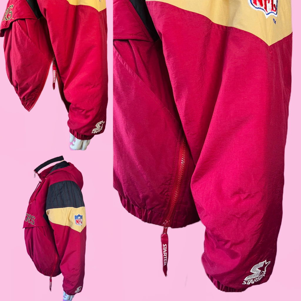49ers 90s Burgundy Puffy Starter Jacket — vintage 1990s Starter jacket