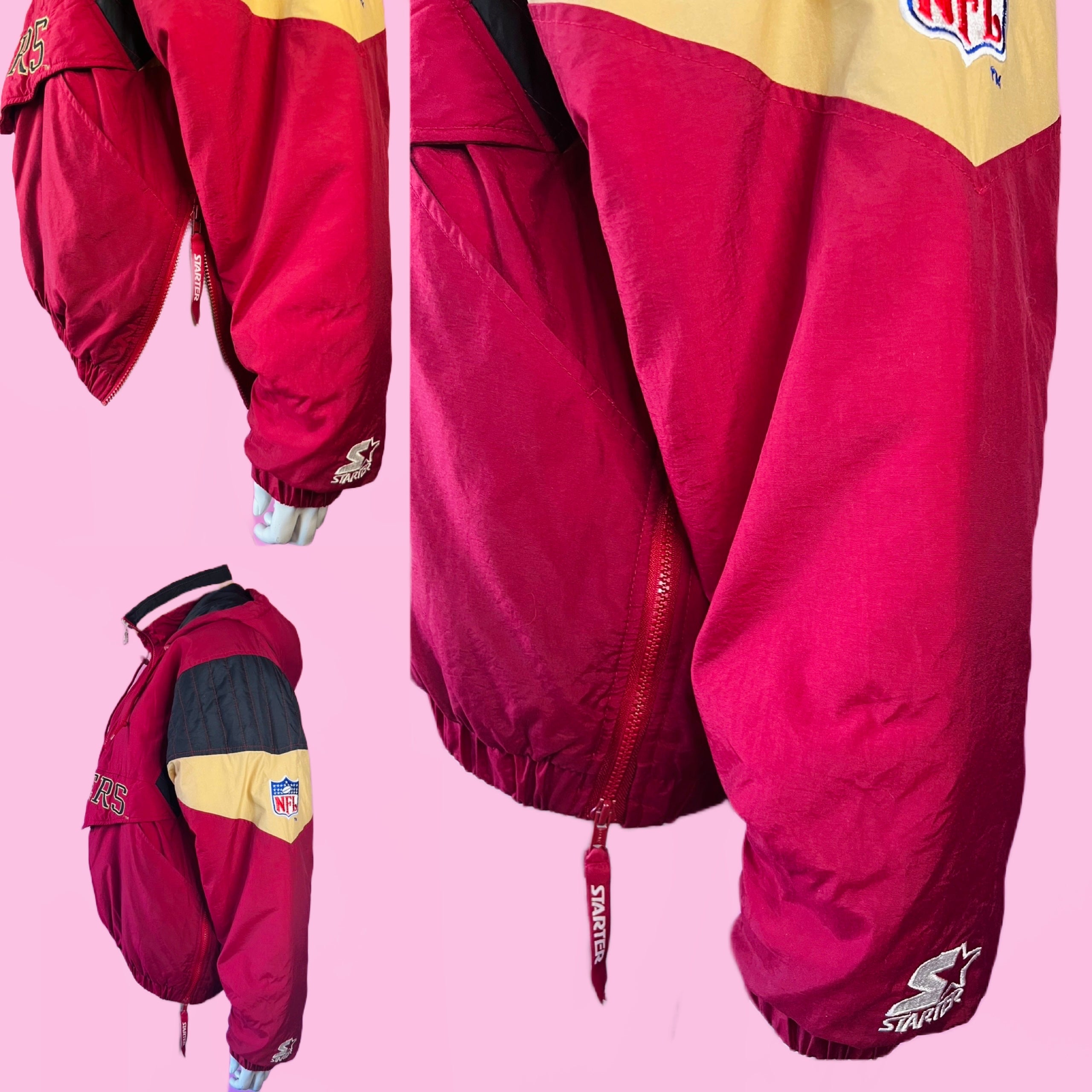 49ers 90s Burgundy Puffy Starter Jacket — vintage 1990s Starter jacket