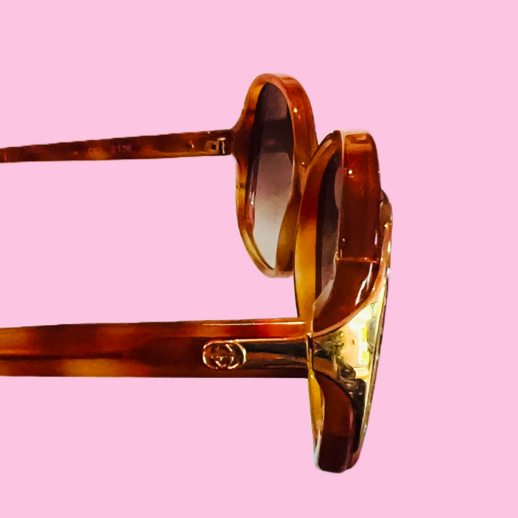 Gucci 1980s Deadstock Rhinestone Sunglasses — vintage 1980s Gucci eyewear in gold, brown