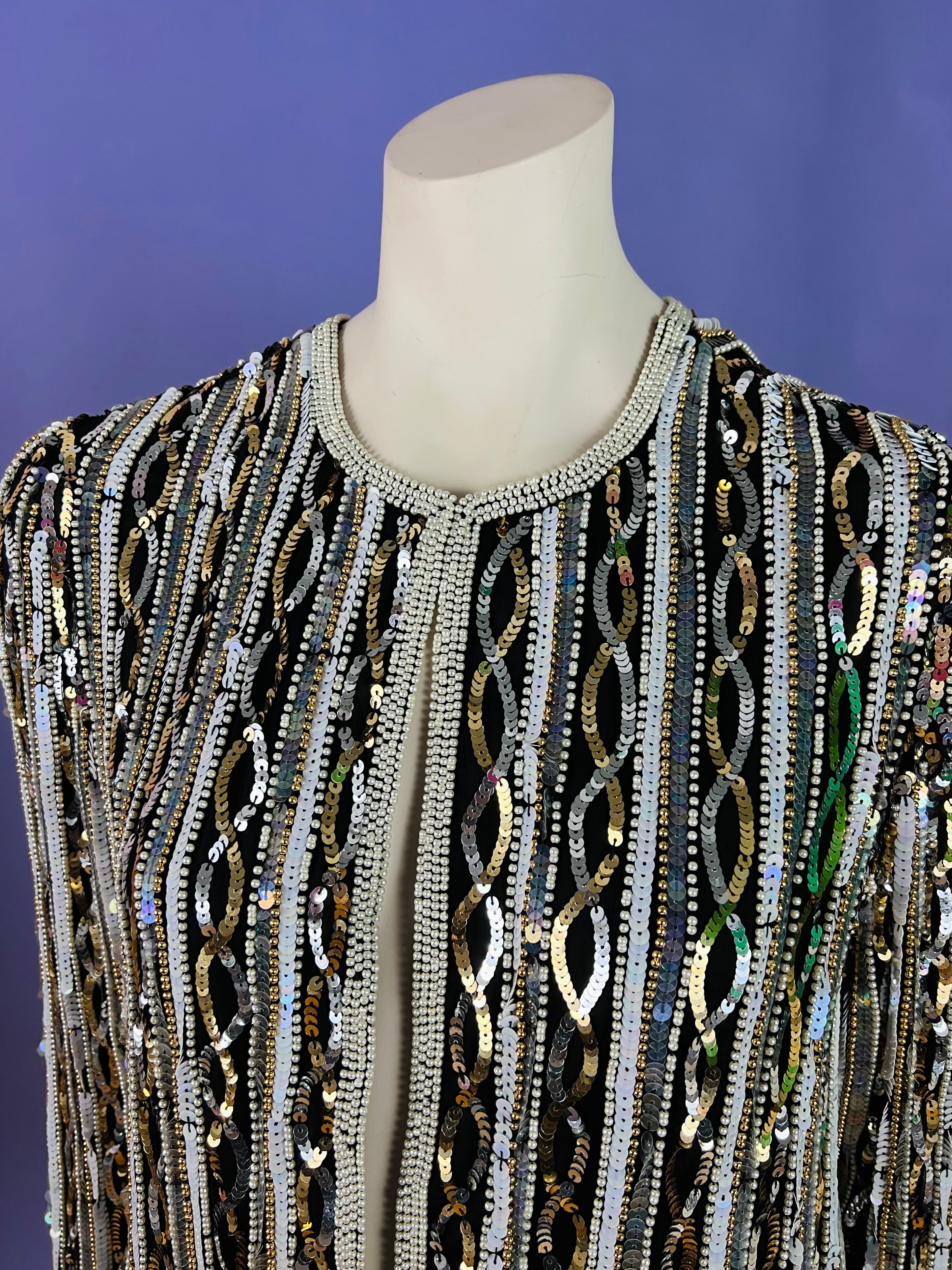 Infinity Sequin Pearl Silk Jacket — vintage Papéll Boutique Evening jacket in white, gold, silver